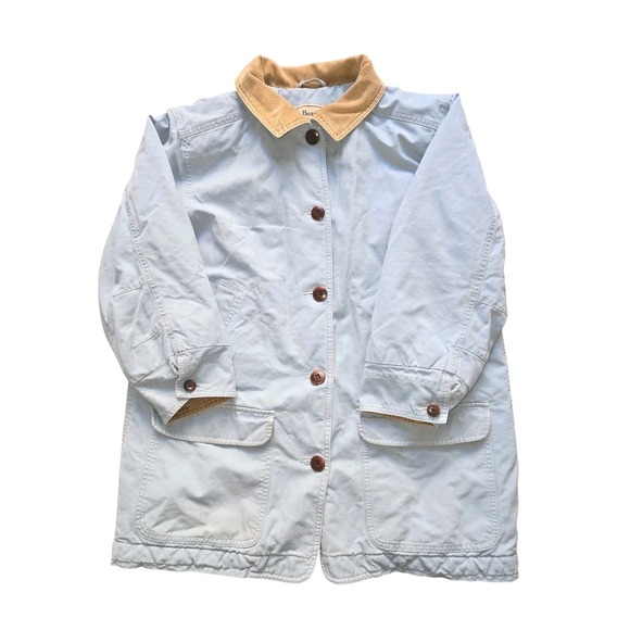 Vintage LL Bean Women's Chore Field Coat L Blue Canvas Barn Jacket Corduroy - Picture 3 of 16